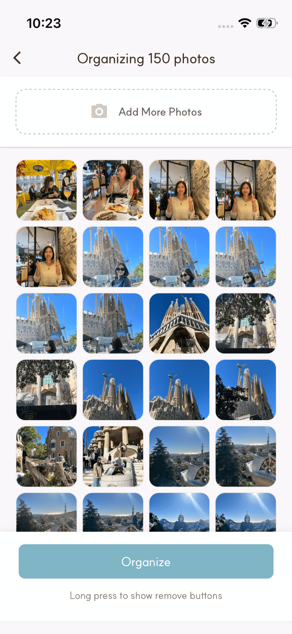 MomentBook organizing photos screen