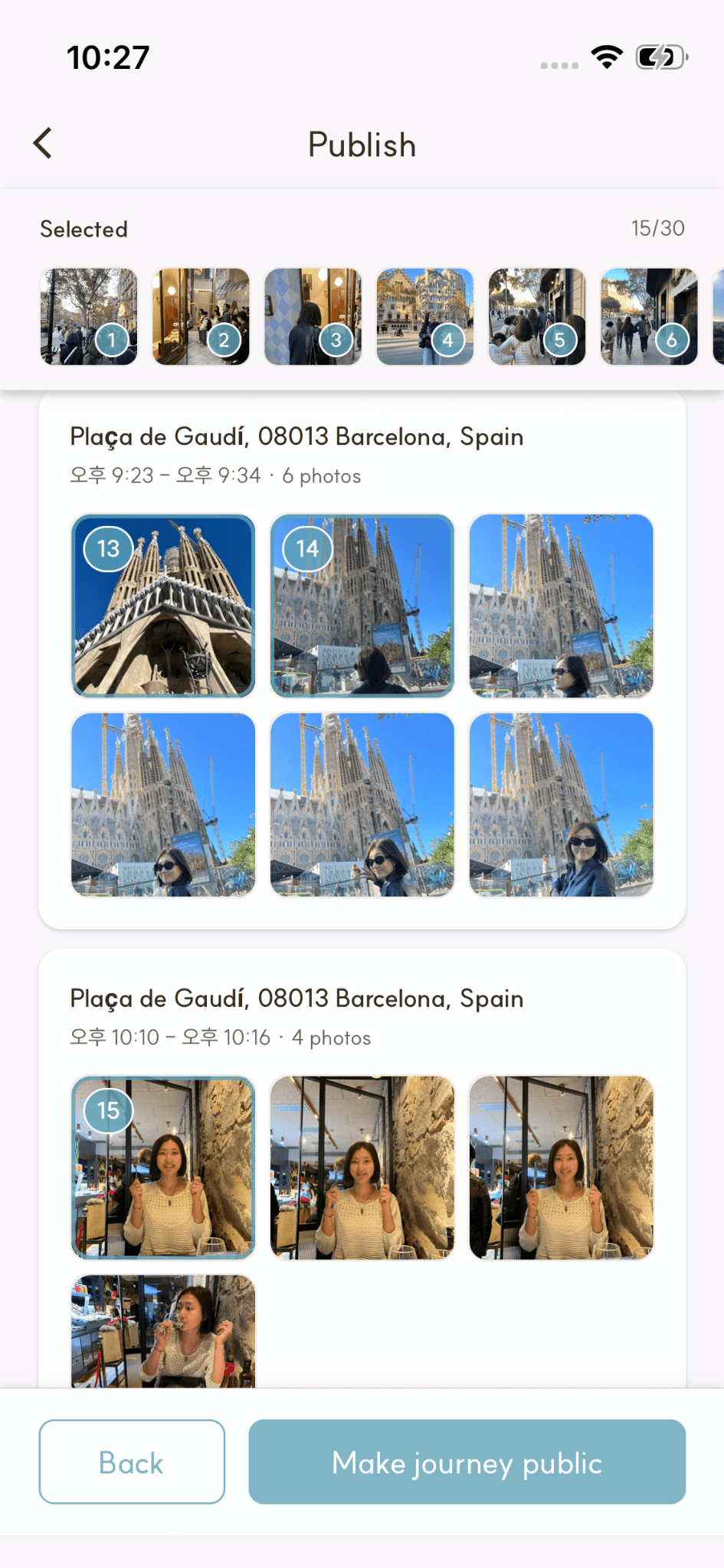 MomentBook publish selection screen