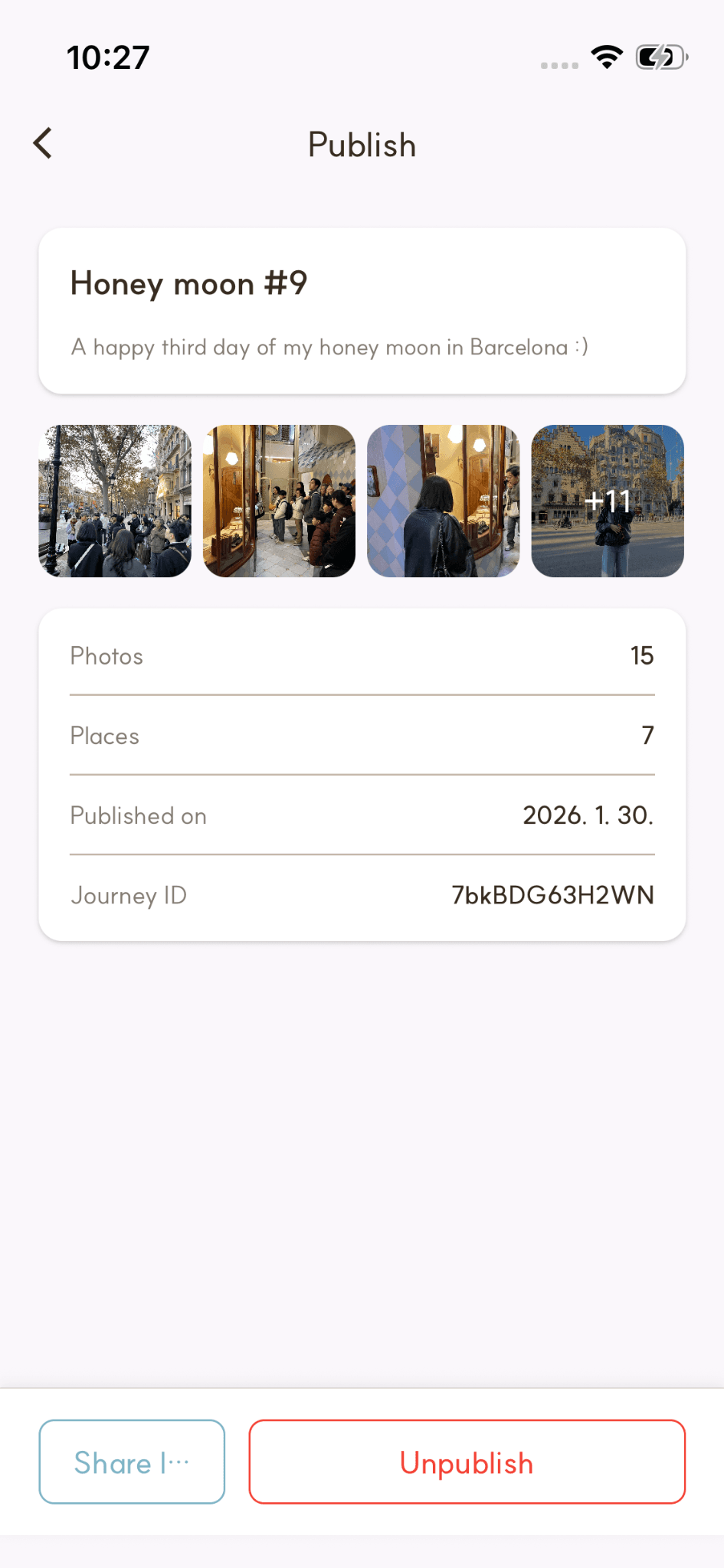 MomentBook published journey summary screen
