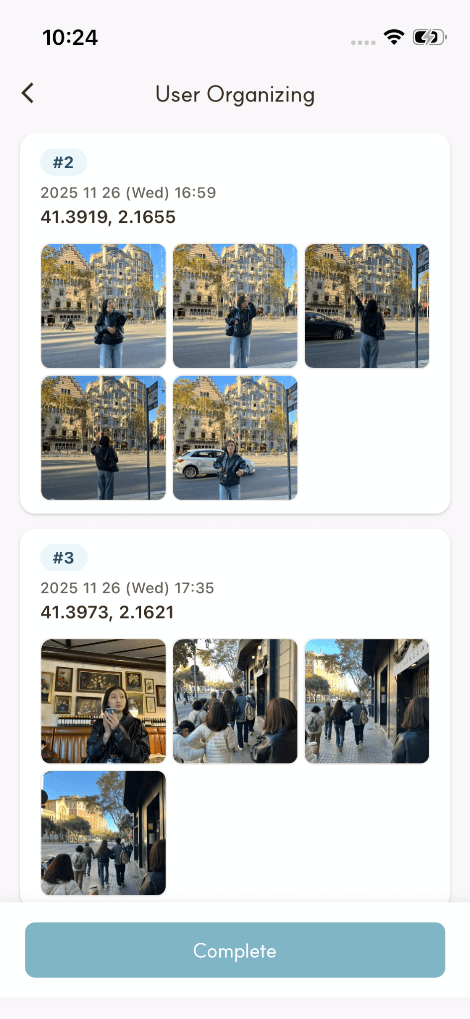 MomentBook user organizing journey screen