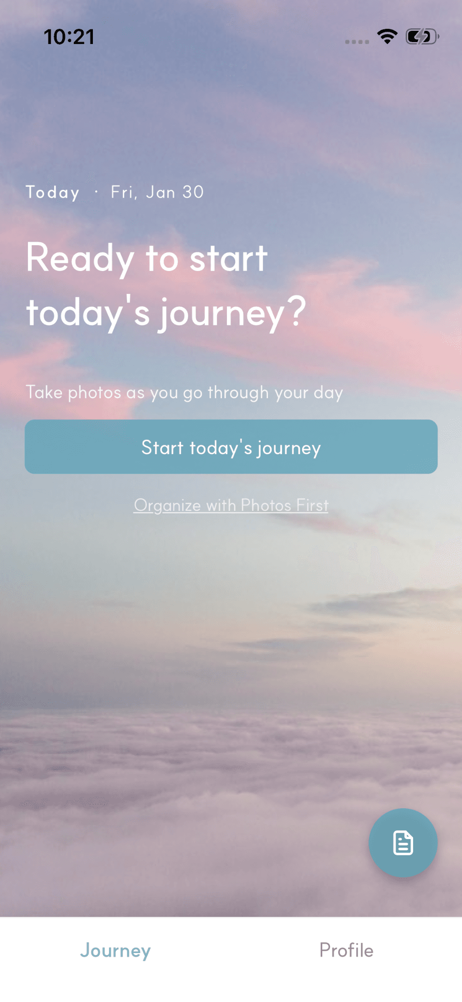 Home screen showing the start journey prompt.